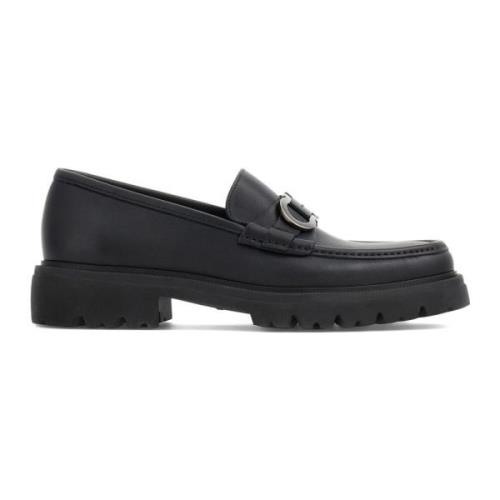 Salvatore Ferragamo Svarta platta loafers med Gancini-spänne Black, He...