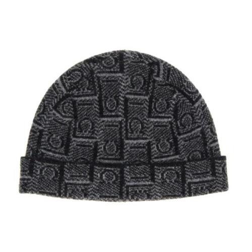 Salvatore Ferragamo Monogram Beanie i Svart Black, Herr