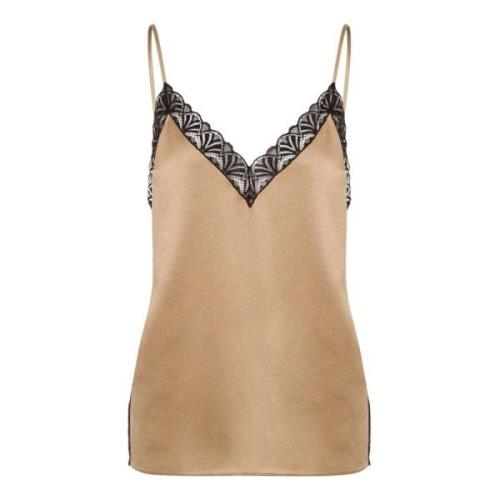 Alberta Ferretti Satin V-ringad Blus med Spets Beige, Dam