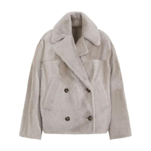 Yves Salomon Lyxig Faux Fur Shearling Jacka Gray, Dam