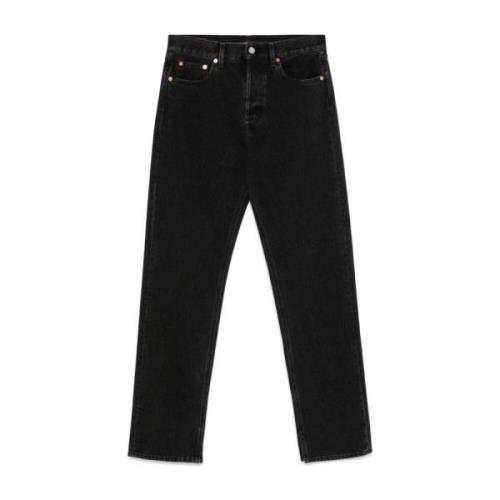 Gucci Grå Tvättad Denim Straight Leg Jeans Gray, Dam