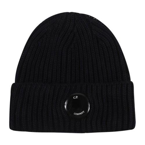 C.p. Company Blå Ribbstickad Beanie Mössa Black, Herr