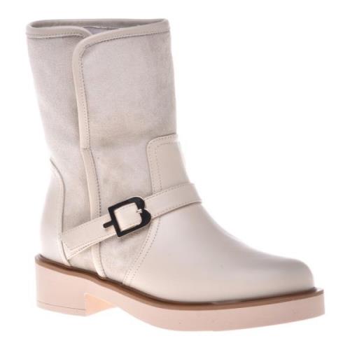 Baldinini Combat boots in vanilla leather and suede Beige, Dam