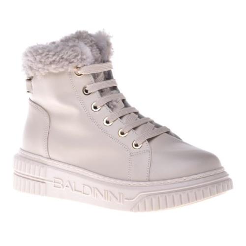 Baldinini Combat boots in vanilla leather and sheepskin Beige, Dam