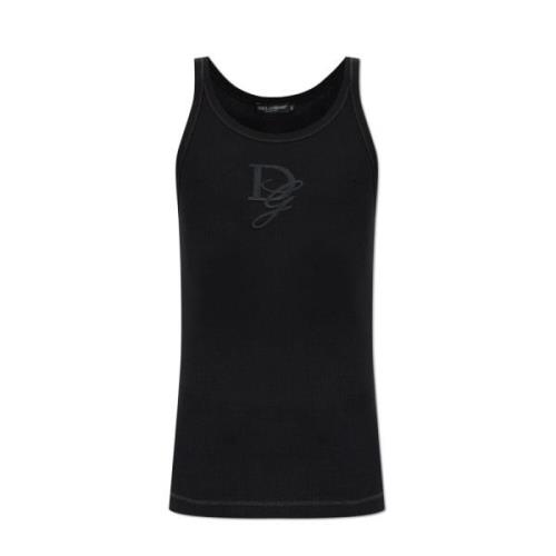 Dolce & Gabbana Räfflad ärmlös t-shirt Black, Herr