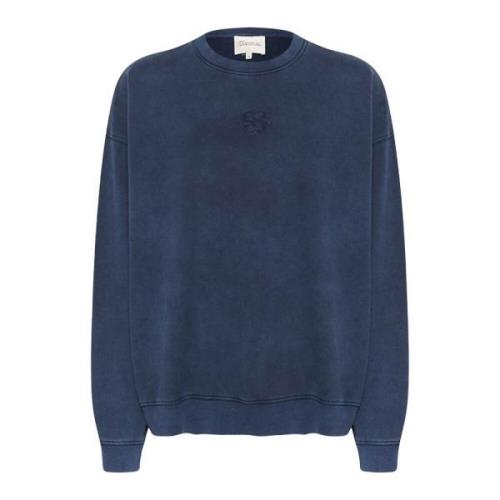 My Essential Wardrobe Broderad Logosweatshirt Mörkblå Blue, Dam