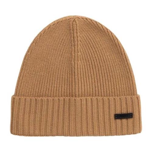 Hugo Boss Beige Beanie Hat med Ribbed Design Beige, Herr