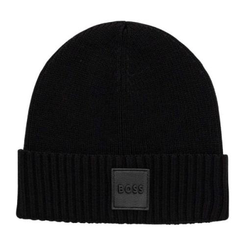 Hugo Boss Svart ullbeanie mössa Black, Herr