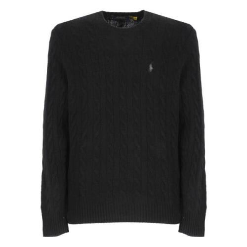 Ralph Lauren Svart Ull Kaschmirtröja med Aran Broderier Black, Herr