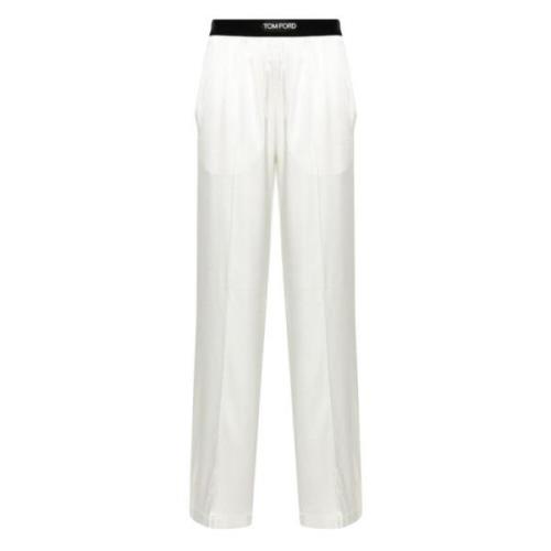 Tom Ford Vita sidenblandning sammet trimbyxor White, Dam