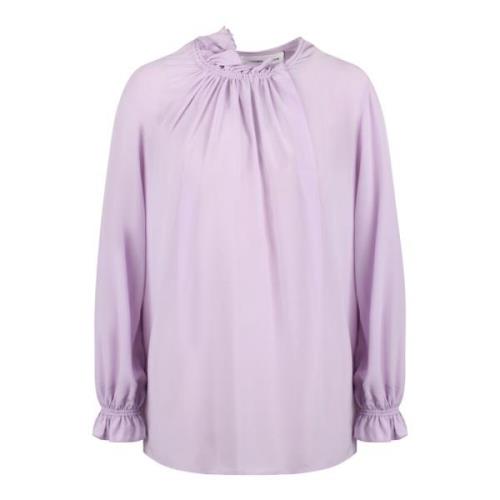 Victoria Beckham Elegant Ruffled Blouse Silk Purple, Dam