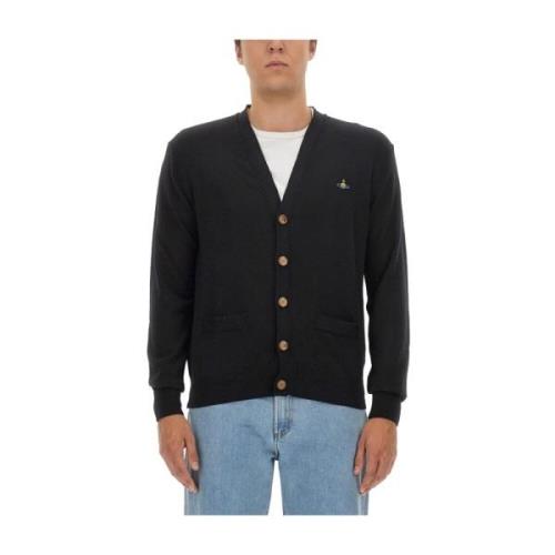 Vivienne Westwood Lyxig Logo Cardigan i Virgin Wool Black, Herr