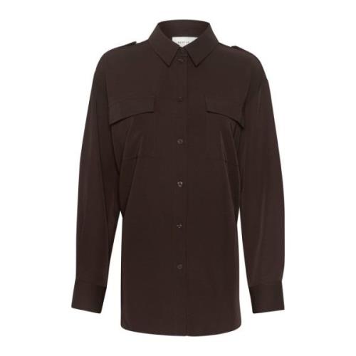 Gestuz Elegant långärmad skjortblus Brown, Dam