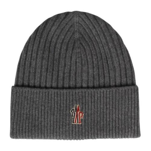 Moncler Räfflad ullbeanie med logopatch Gray, Herr