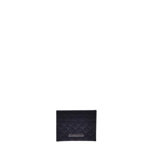 Baldinini Card holder in black leather with woven print Black, Herr