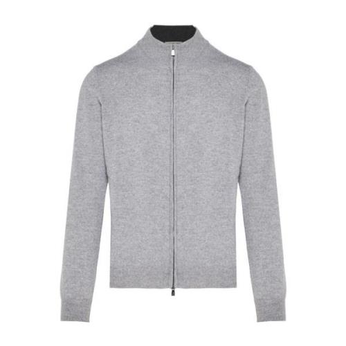 Corneliani Lyxigt Ull Kashmir Dragkedja Stickat Plagg Gray, Herr