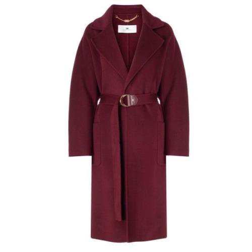 Elisabetta Franchi Bordeaux Yllekappa med Breda Revers Red, Dam