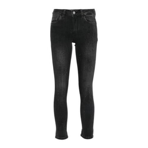 Liu Jo Svarta Skinny Jeans med Strassdekoration Black, Dam