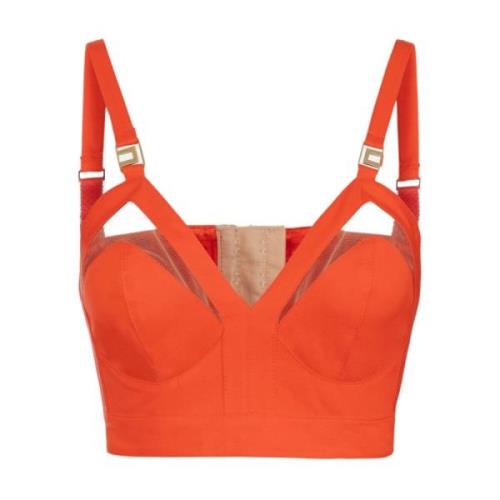 Elisabetta Franchi Bomull Korsett Topp med Cut-Out Orange, Dam