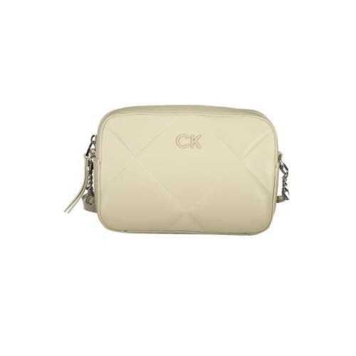 Calvin Klein Beige Bomull Axelväska med Justerbar Rem Beige, Dam