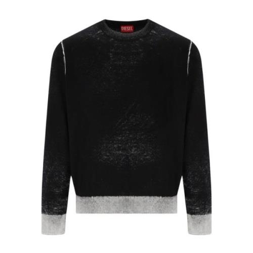 Diesel Svart Crewneck Jumper med Faded Effekt Black, Herr