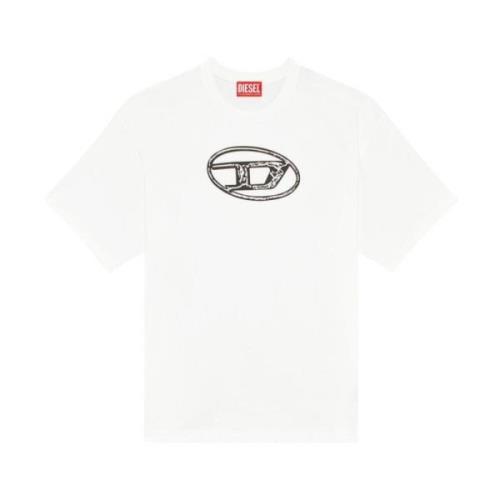 Diesel Logo Print Rund Hals T-shirt White, Herr