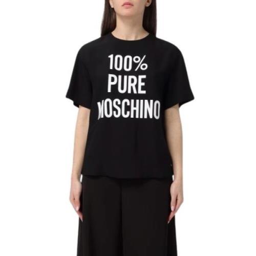 Moschino Svart Slogan Print Kortärmad T-shirt Black, Dam