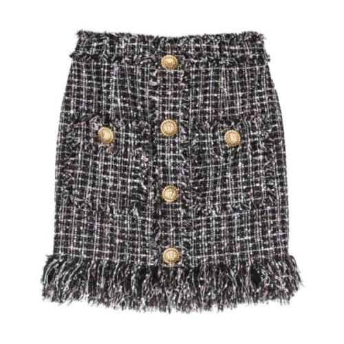 Balmain Fringed Tweed Kort Kjol Multicolor, Dam