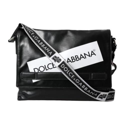 Dolce & Gabbana Canvas Logo Messenger Väska Läderdetaljer Black, Herr