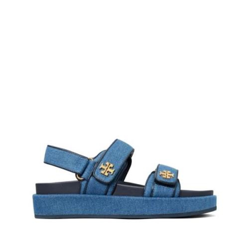 Tory Burch Blå Denim Sandaler med Guldtonad Hårdvara Blue, Dam