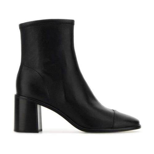 Tory Burch Svarta läderankelstövlar 7cm klack Black, Dam