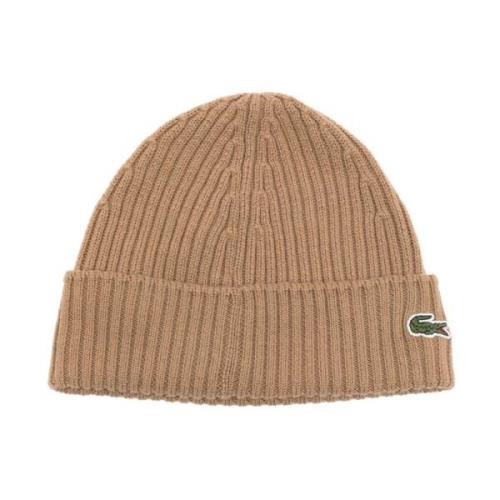 Lacoste Räfflad Logo Patch Beanie Brown, Herr