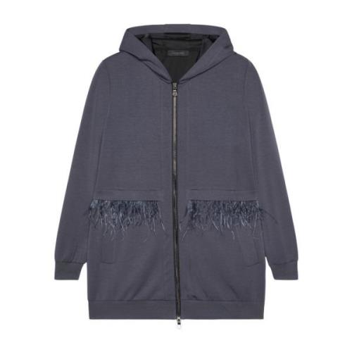 Elena Mirò Sportig Chic Hoodie med fjädrar Gray, Dam