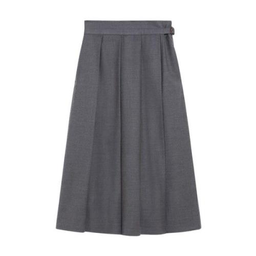 Max Mara Weekend Ull Plisserad Midi Kjol med Utställd Linje Gray, Dam