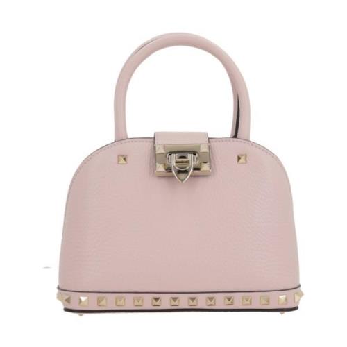 Valentino Garavani Rosa Hammrad Läderhandväska med Metallnitar Pink, D...