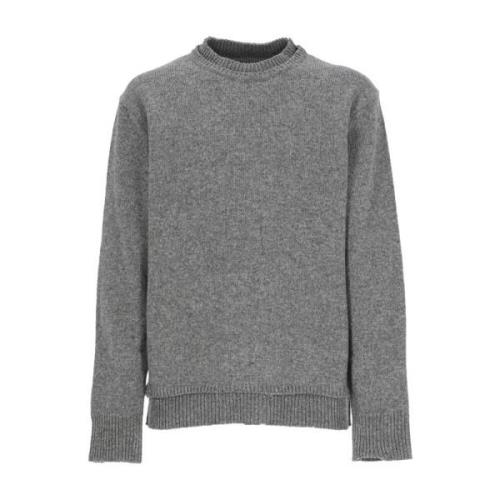 Maison Margiela Grå Ull- och Linne Tröja med Läderlappar Gray, Herr