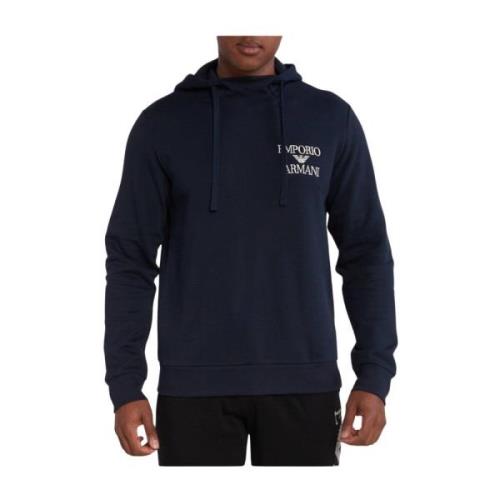 Emporio Armani Blå hoodie med logobrodyr Blue, Herr