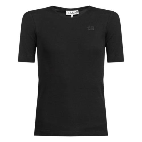 Ganni Svart Bomull Logo T-shirt Black, Dam