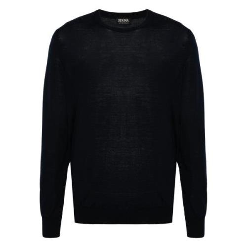 Ermenegildo Zegna Lyxig Ull Crew-Neck Stickat Blue, Herr