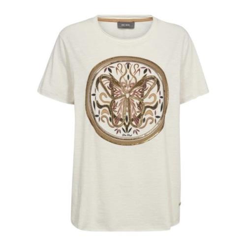 MOS Mosh Broderad T-shirt med pärlor och paljetter Beige, Dam