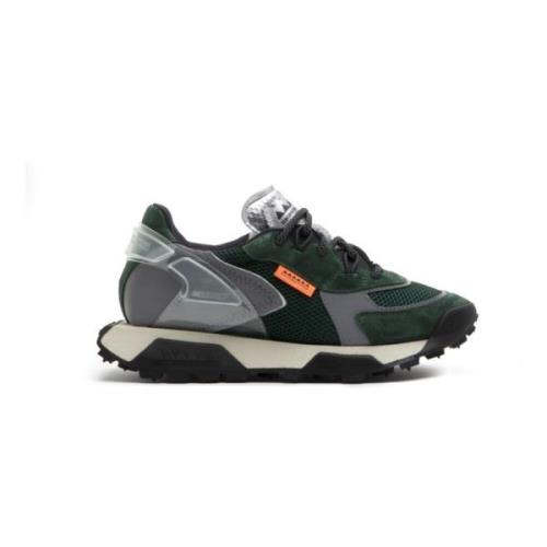 RUN OF Gröna Mocka Sneakers med Svart Vita Sulor Green, Dam