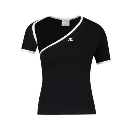 Courrèges Svart Kontrast Bomull T-shirt Black, Dam