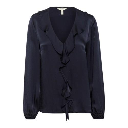 Part Two Elegant Navy Blus med Volanger Blue, Dam