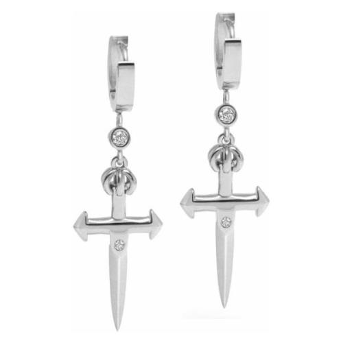 Nialaya Men's Skyfall Small Sword Earrings in Silver Gray, Herr