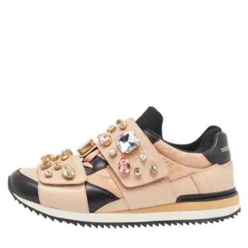 Dolce & Gabbana Pre-owned Pre-owned Tyg sneakers Beige, Dam