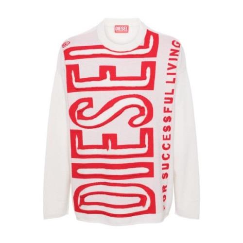 Diesel Stickad Tröja med Logo Motif White, Herr