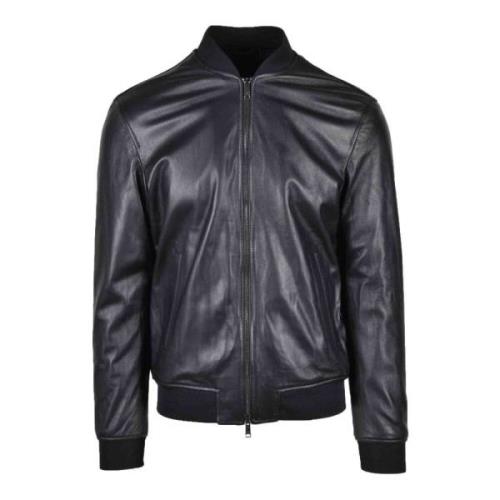 Armani Exchange Svart läderblazer med dragkedja Black, Herr