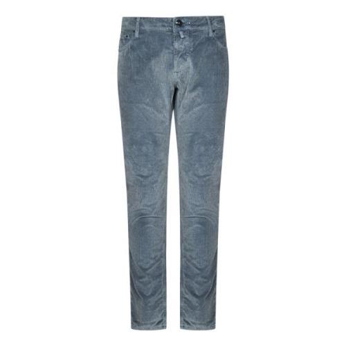 Hand Picked Klarblå Corduroy Slim-Fit Byxor Blue, Herr