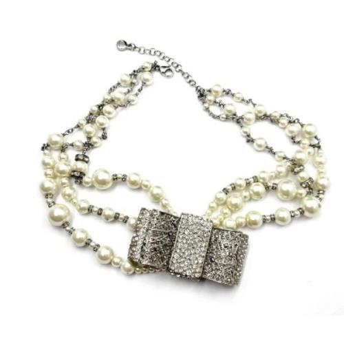 Chanel Vintage Pre-owned Tyg halsband Gray, Dam