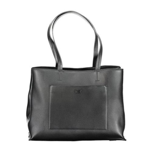 Calvin Klein Svart Polyester Handväska med Flera Fickor Black, Dam